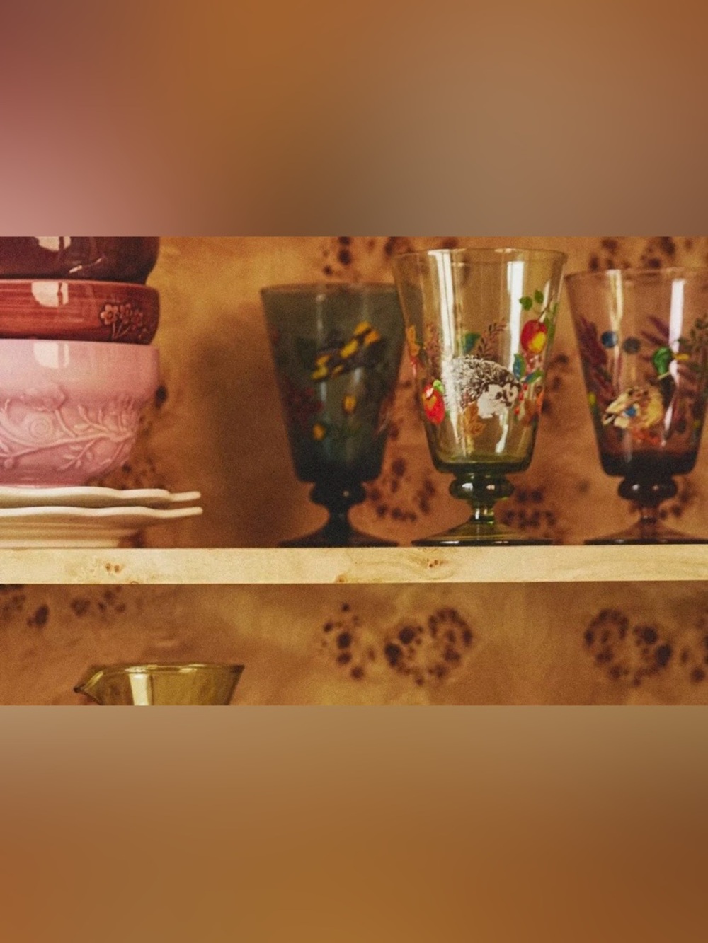 Anthropologie Nathalie Lete Marais glass water goblets Purple and Green